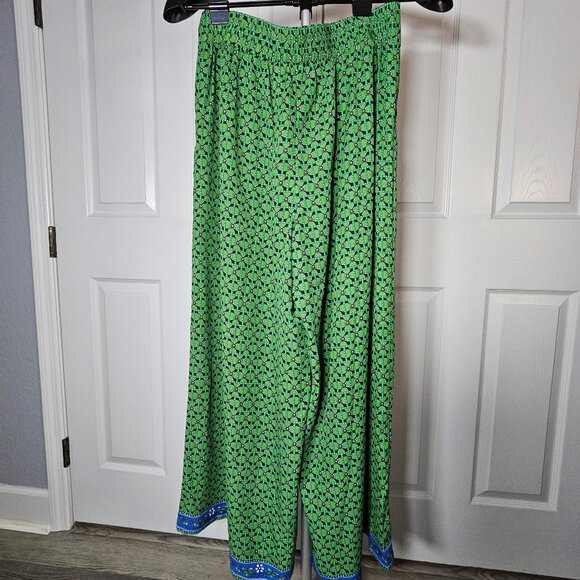 Max Studio Womens Green and Blue Elastic Waist Palazzo Pants Size Large - Picture 7 of 16